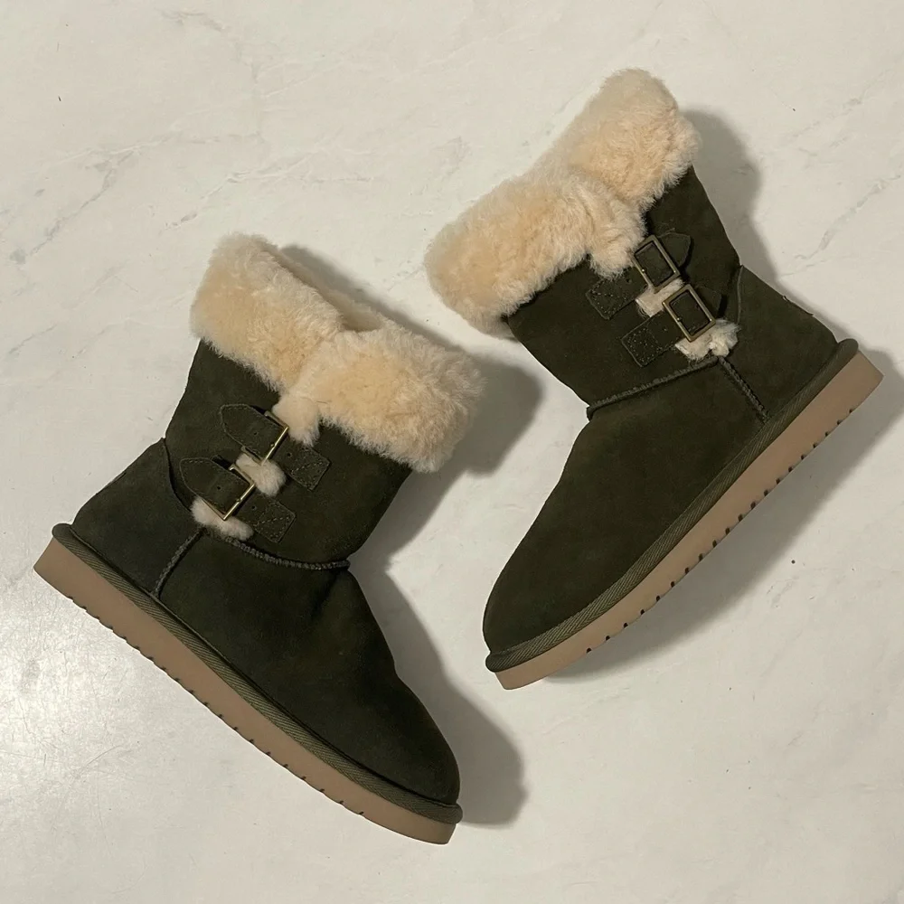 Koolaburra UGG Olive Green Solana Short Leather‎ Sheepskin Boots Size 7